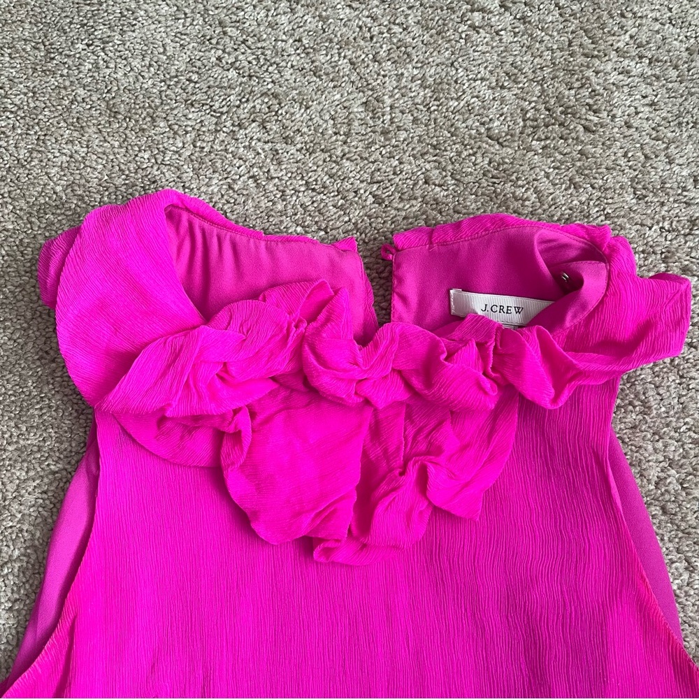J.CREW Gabby Blouse Top Hot Pink Fuchsia Silk Shirt Ruffle Neck Trim Layer
